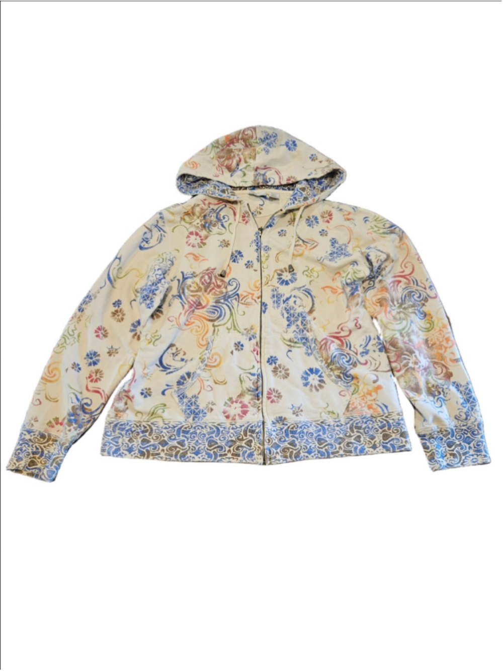 Women's Zenergy by Chico's Floral Abstract Zip-Up Hoodie, Beige/Multi, Size M